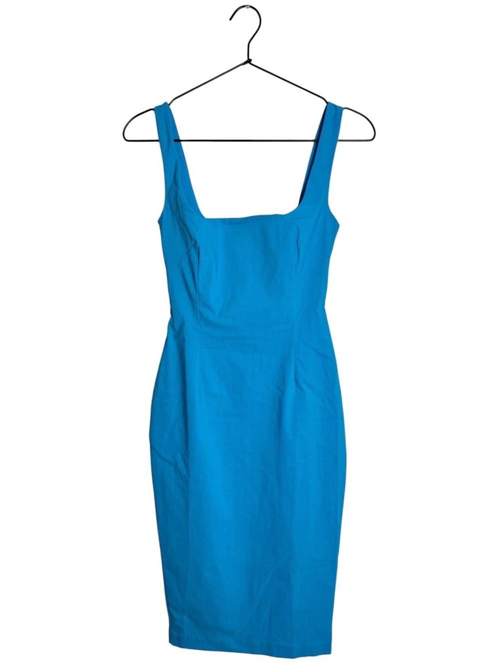 NWT Vesper Square Neck Bodycon Midi Dress Turquoise Blue US 4